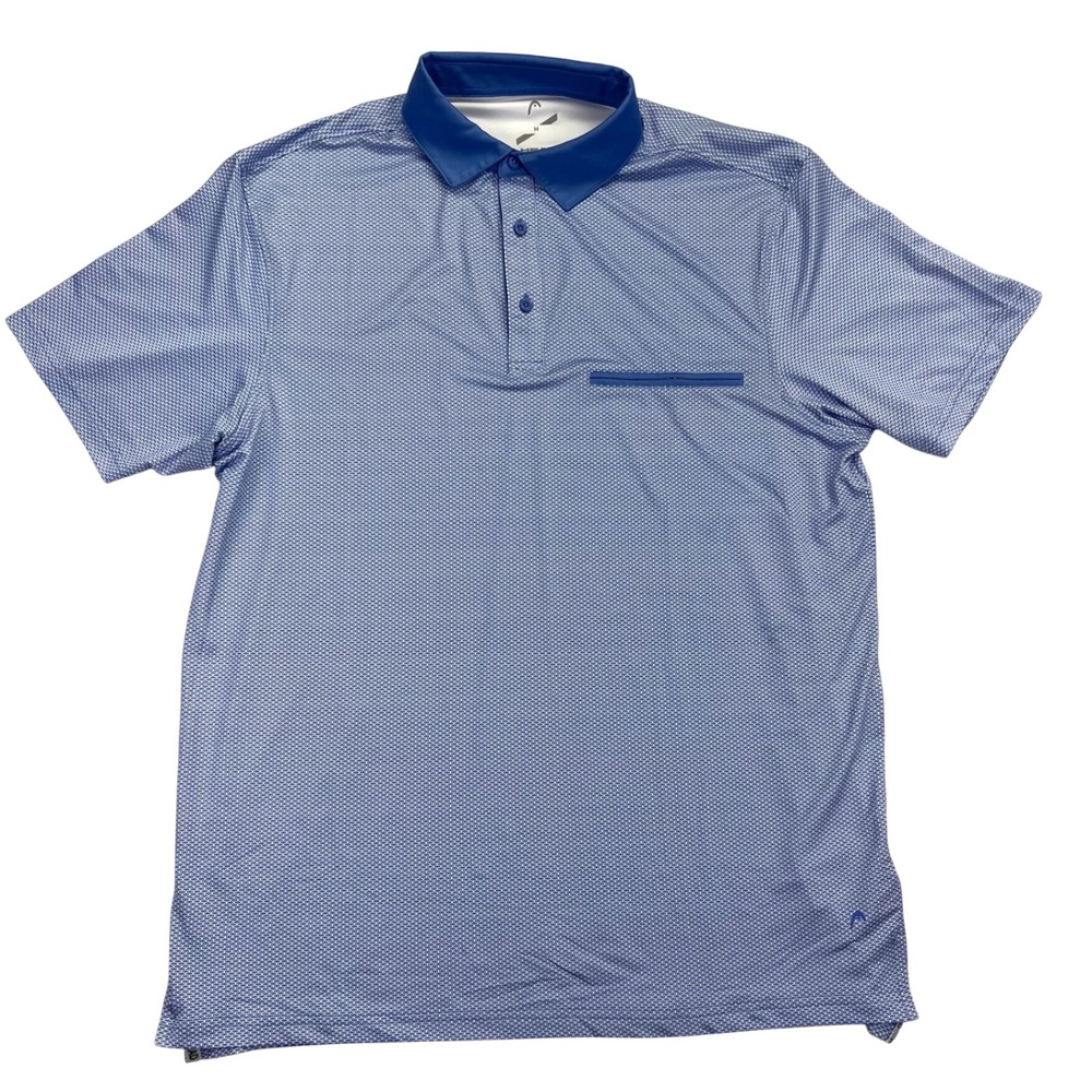 HEAD Polo Shirt Mens Medium Blue Geometric‎ Golf Tennis Performance Short Slv